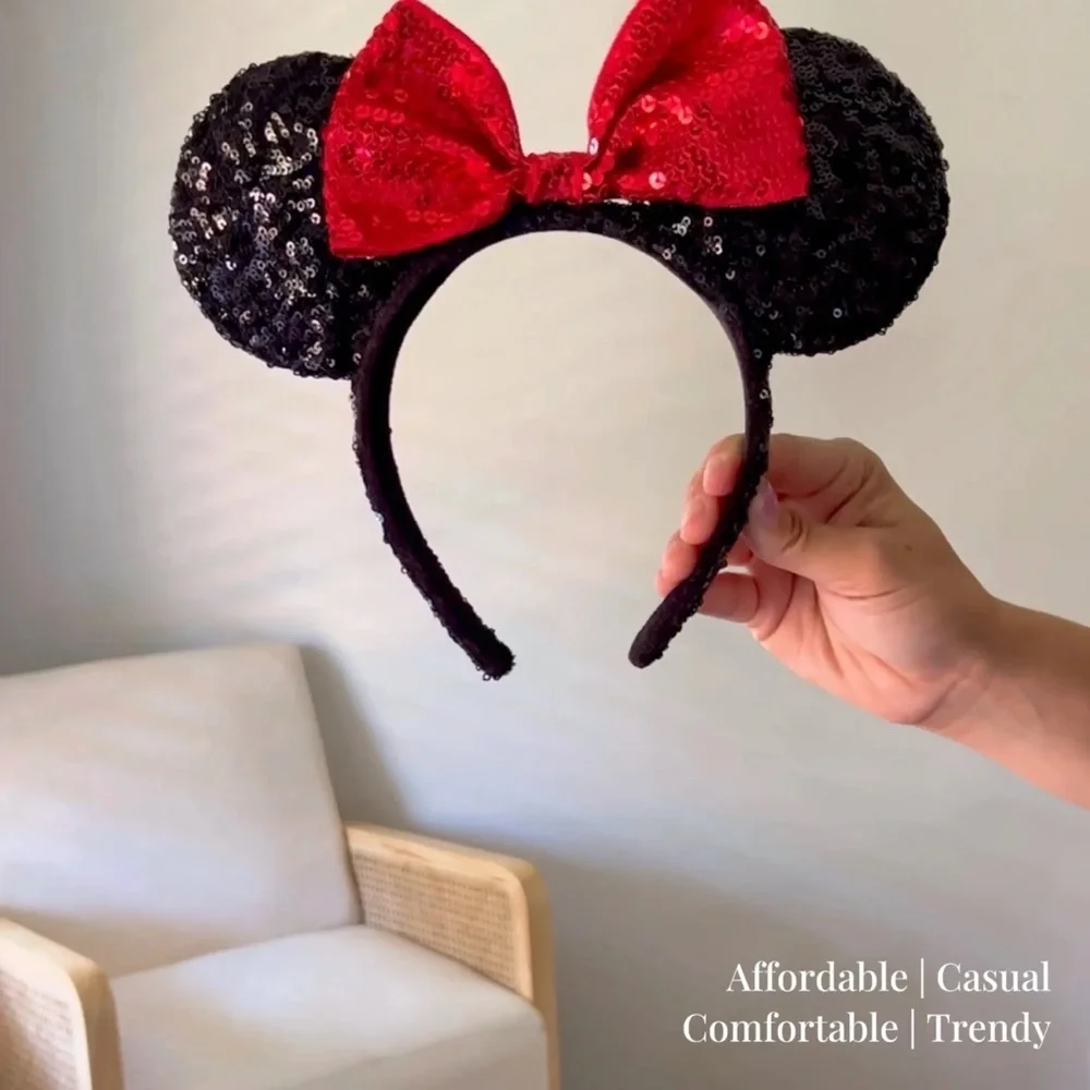 Sequin Red Bow Black Ears Headband